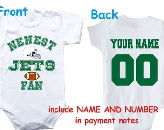 Baby bodysuit Newest fan Jets customized personalized NAME NUMBER One Piece Bodysuit Funny Baby Child boy Clothing Kid's Shower boy