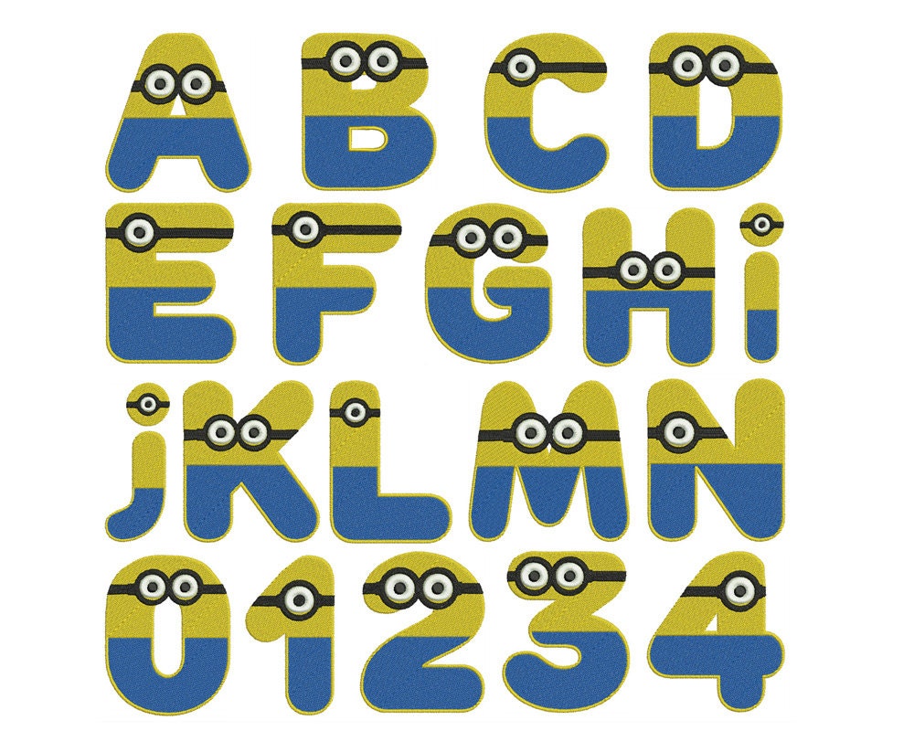 MINION Alphabet & Numbers Machine Embroidery by Embroiderblock