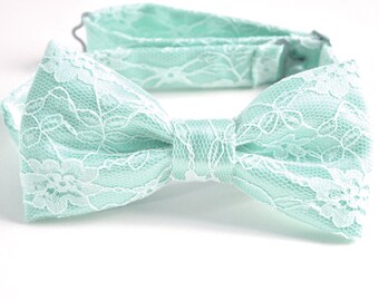 Mint Lace Bow Tie, Mint Green Bow Tie, Pre-tied Bow Tie, Beach Wedding Bow Tie, Mint Wedding, Mint to Be, Romantic Bow Tie, Summer Wedding