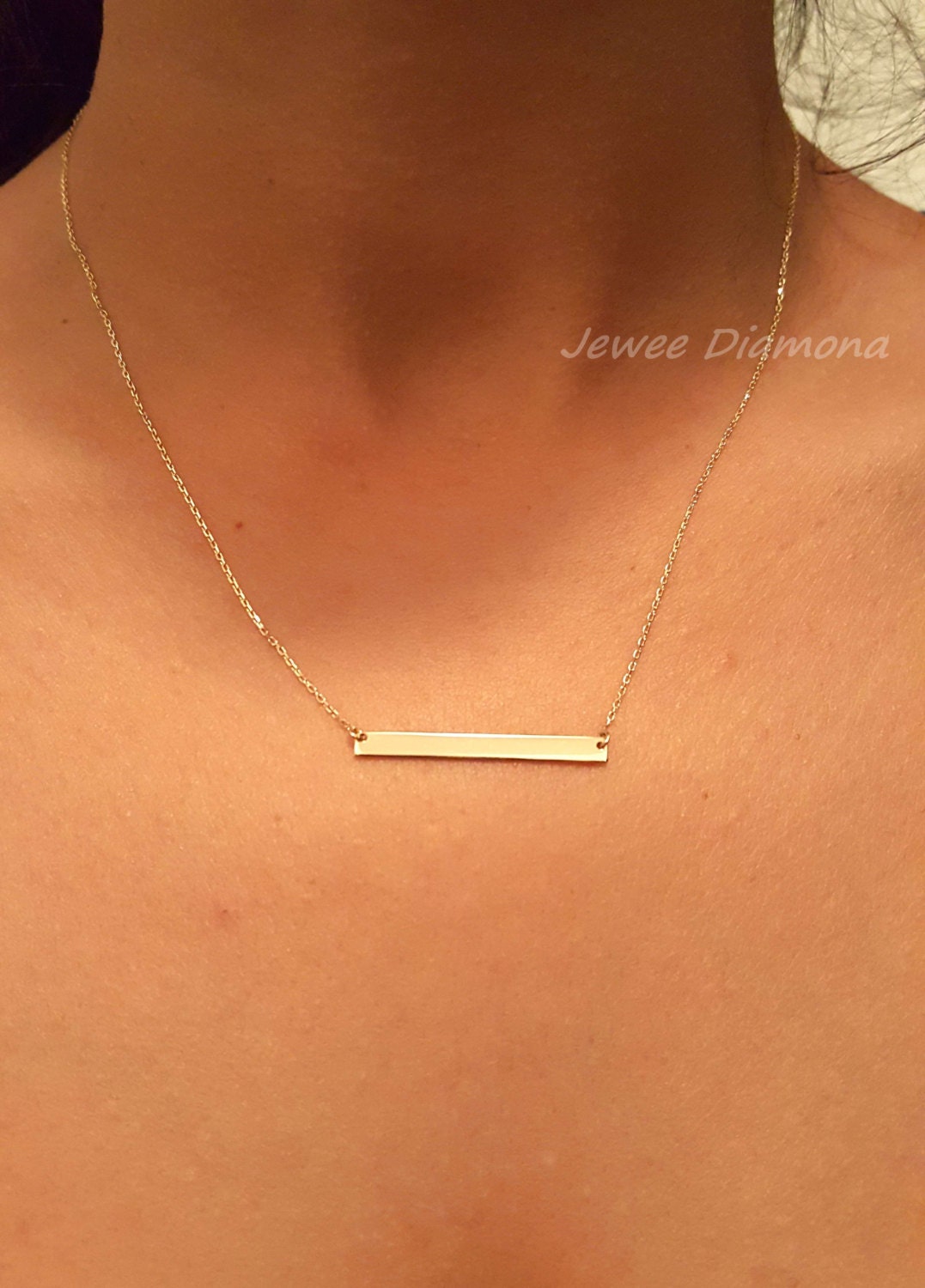 14k Solid Gold bar necklace 35mmx4mm Small Skinny Bar