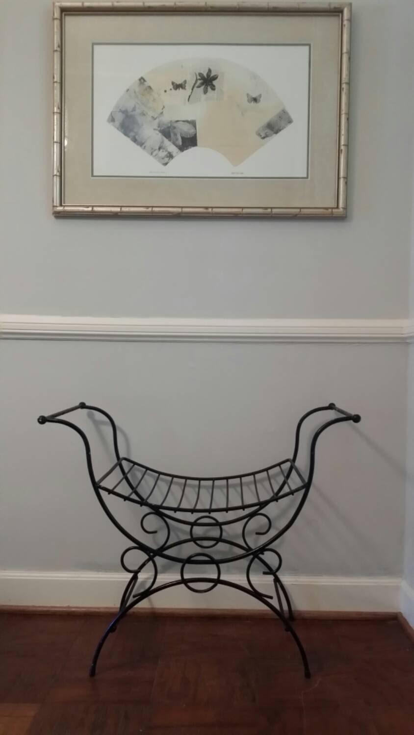 Vintage Black Wrought Iron Vanity Stool Bench Settee Mid ... (844 x 1499 Pixel)