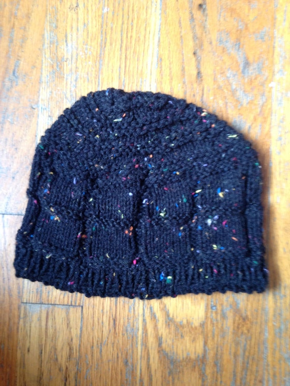 Black Hand Knit Hat by ThreeNoelleDesigns on Etsy