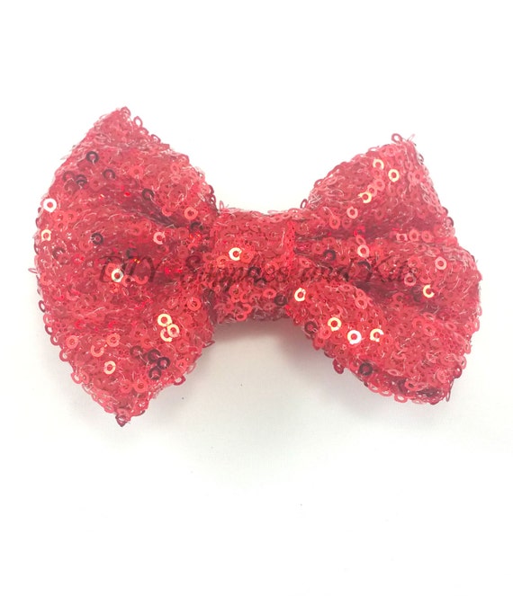 4 Red sequin bow for attaching to headbands Red bows