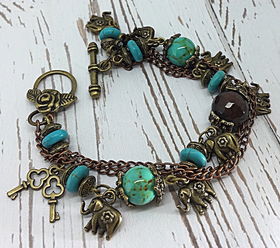 Beaded Gypsy Bracelet Turquoise & Bronze by TheaDesignConcepts