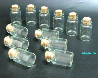 12pcs Mini Clear Glass Bottles Vials with corks. H38W23. (#A9).