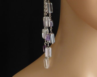 Elegant Crystal and Amethyst Long Earrings