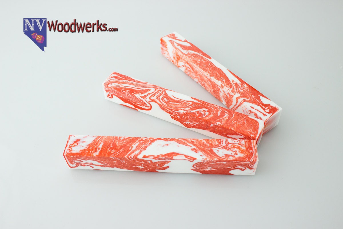 Custom Acrylic Pen Turning Blanks Orange and White by NvWoodwerks