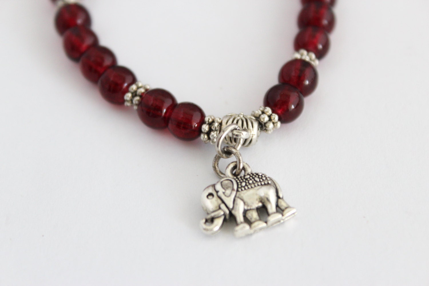 Ruby effect beads handmade bracelet with 2 by SkylaBoutique