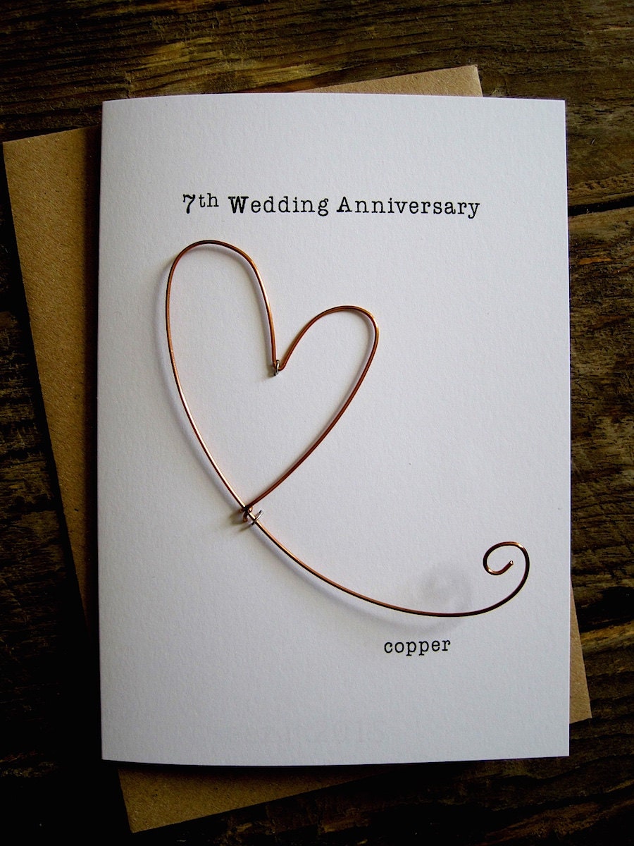 7th Wedding Anniversary Designer Keepsake Card COPPER Wire