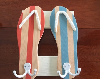 Flip Flops towel rack, beach sign, beach towel rack, Flip Flops towel holder, towel hooks, wood flip flops, beach decor, pool house decor