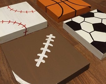 Wood Sports signs, wood soccer ball, wood football, wood baseball, wood basketball, mancave decor, boys room, sports decor