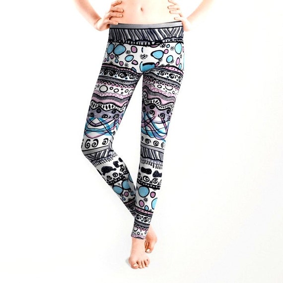 Retro leggings Hippie leggings Doodling leggings Retro Clothes