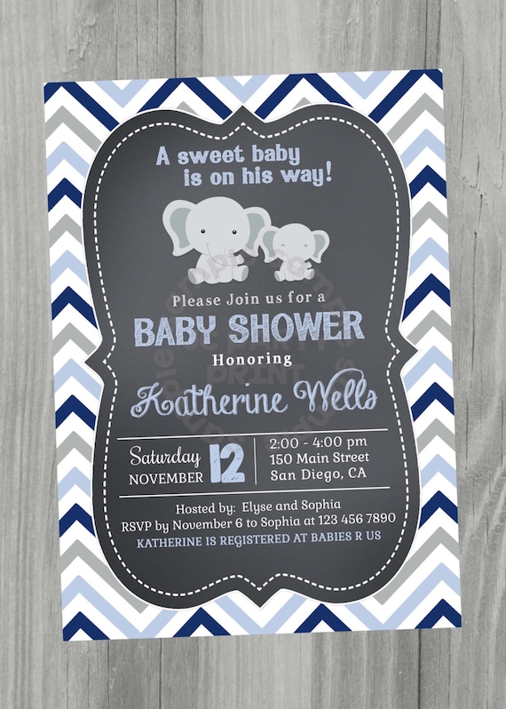 Blue And Grey Baby Shower Invitations 6