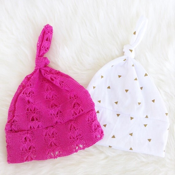 Items similar to Newborn Top Knot Beanie, Infant Hat, Baby Beanie, Pink