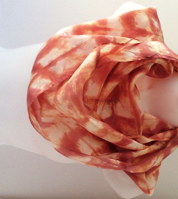 Brown Silk Infinity Scarf, hand dyed brown and white scarf
