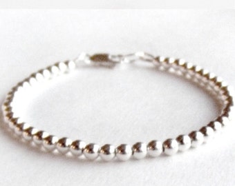Sterling Silver Bead Bracelet - 4mm - Everyday Wear - Sterling Ball Bracelet - Simple Sterling Bracelet, Sterling Silver Jewelry