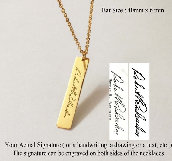 personal engraving handwriting Bar Necklace Bar Personalized Engraved Handwriting Signature