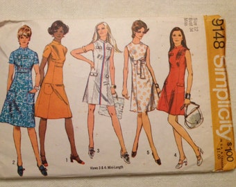 1970 Simplicity pattern # 9148 Misses size 12 Dress