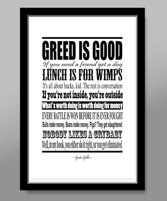 Wall Street // Gordon Gekko Quote Poster Print 320 Home