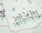 VintageTable Runner - cottage decor  - farm house decor  -embroidered sheep - embroidered cloth  - table cover - cloth dresser scarf