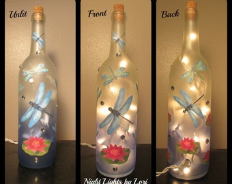 Dragonfly Wine Bottle Night Light/Blue/Decor/Lamp/Lighting