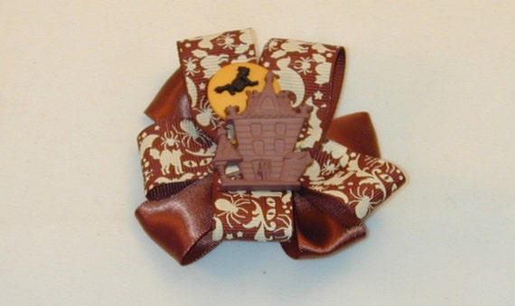 Brown Haunted House Hair Bow