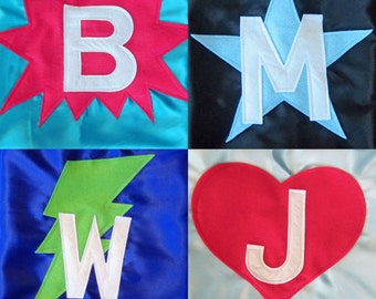 Kids Superhero Cape - Superhero Cape Personalized with Shape and Initial - Superhero Party Favor - Custom Superhero Cape