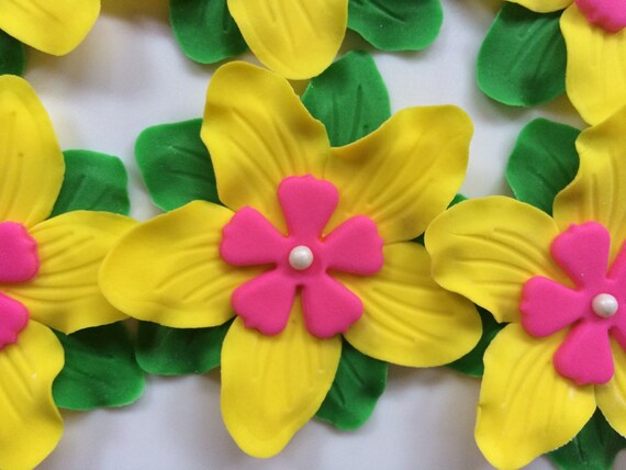 fondant flowers 12 Yellow Luau Hawaiian edible fondant