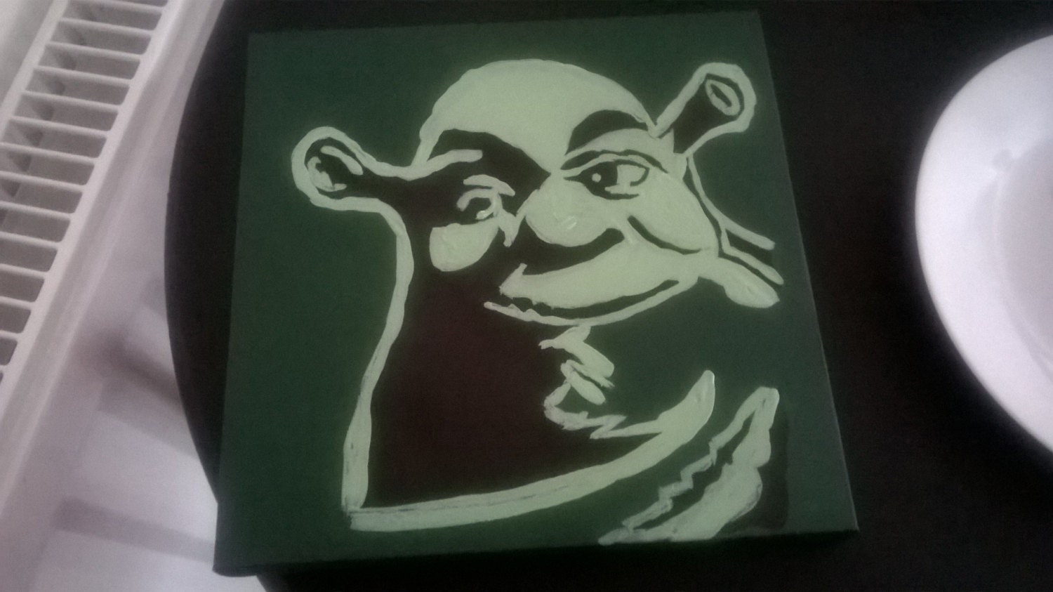 Shrek hand painted to order canvas 8inch by 8inch