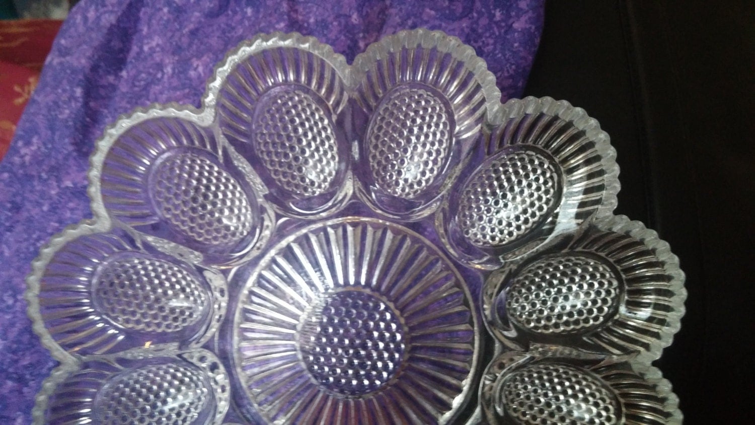 Vintage Deviled Egg Platter, Hobnail Egg Platter, Clear Crystal Glass