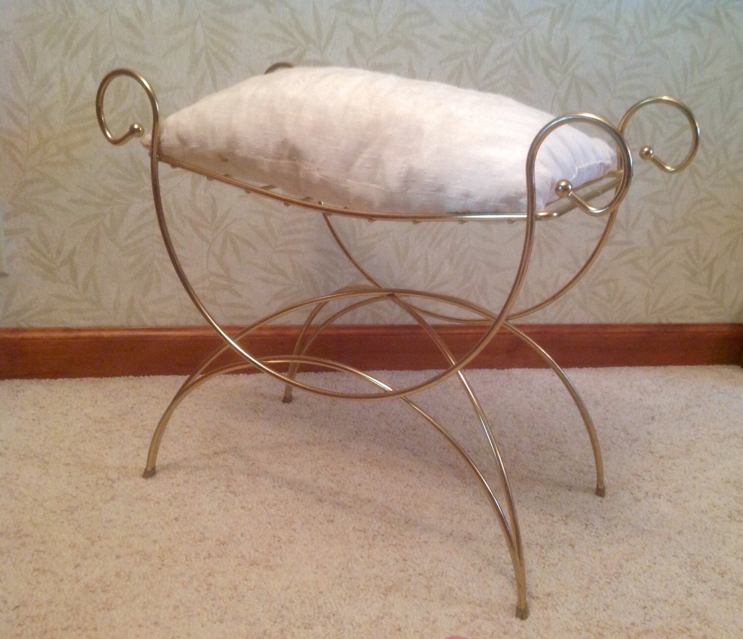 RESERVED Gold metal vanity bench, Hollywood Regency glam, MCM bedroom