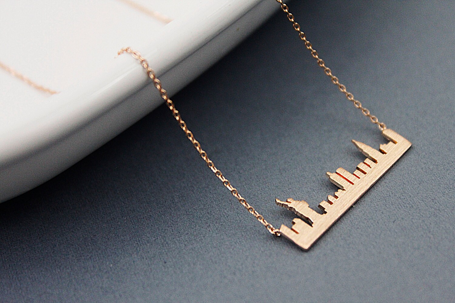 Rose Gold New York Skyline Pendant Necklace New York