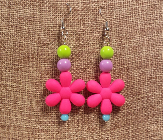 Flower Power Earrings - Pink Dahlia & Turquoise Stones
