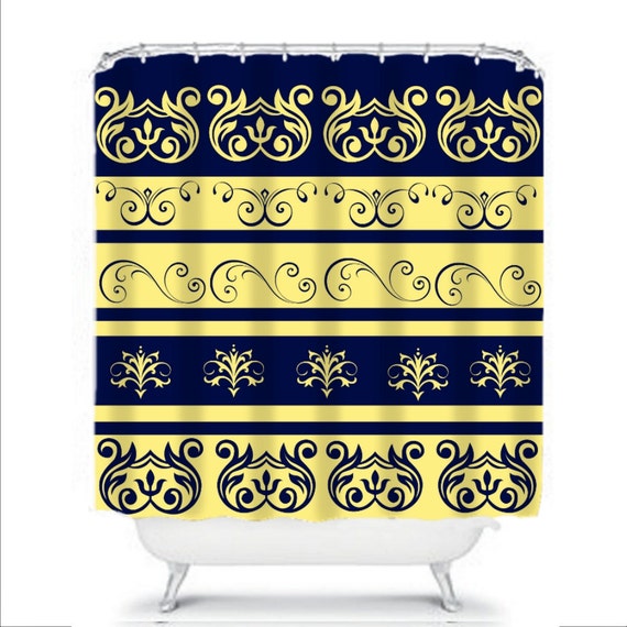 Items similar to Navy Blue and Yellow French Country Shower Curtain on Etsy