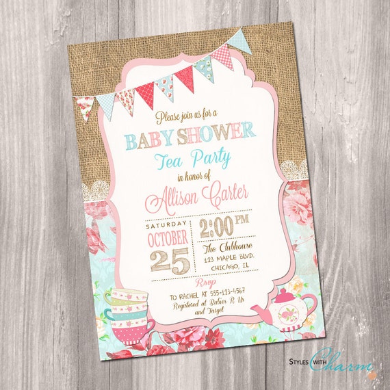 Tea Party Baby Shower Invitation Girl Baby Shower Invitation