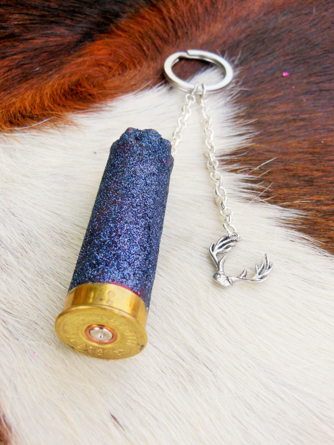 Dark Blue/Black Glitter Shotgun Shell Keychain by RedDirtGypsies