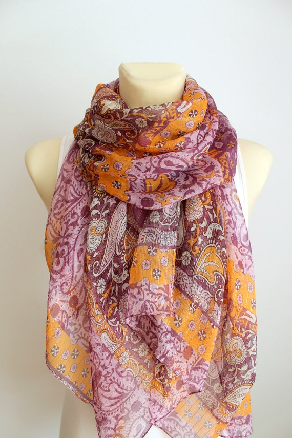 Purple Silk Scarf Flower Silk Scarf Silk Chiffon Scarf Wedding Gift Bridal Gift Women Summer Outdoors Summer Party Womens Summer Accessories