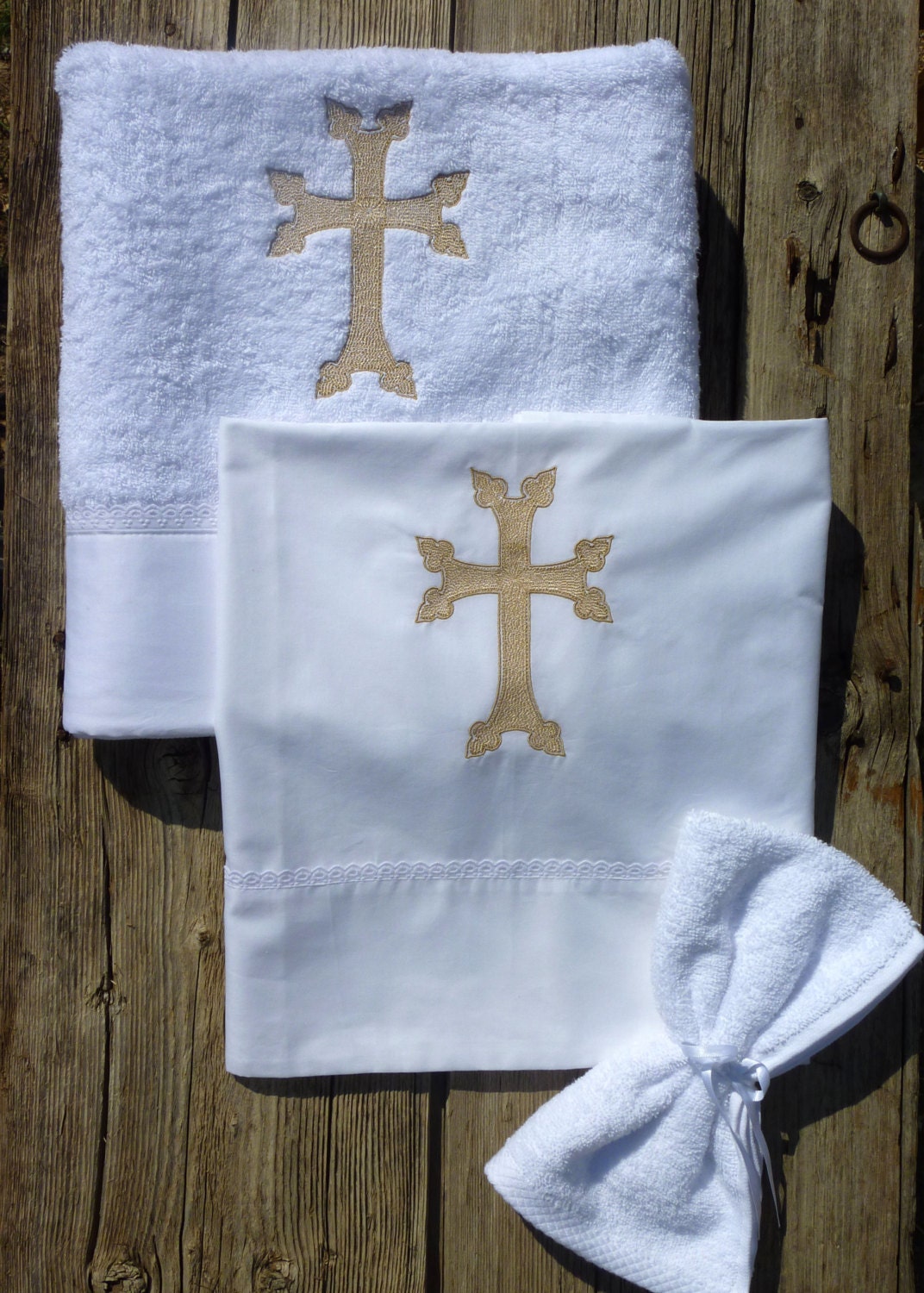 Baptism/Christening Towels and Oil Sheet by ChristeningBaptism