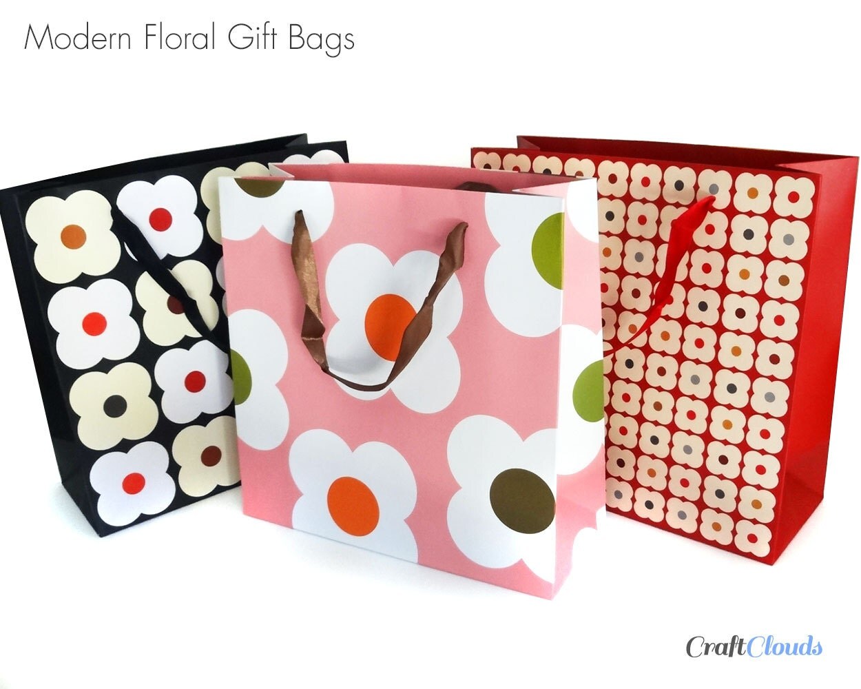 12 New Floral Gift Bags with Handle Assorted by CraftClouds