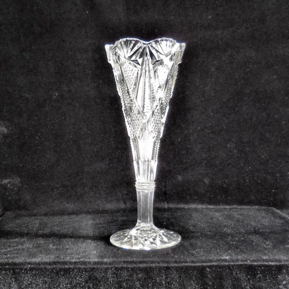 Large Antique Pressed Glass Trumpet Vase