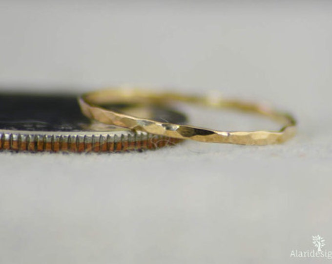 Set of 10 Super Thin 14k Gold Stackable Rings, 14k Gold Filled, Stacking Rings, Simple Gold Ring, Hammered Gold Rings, Dainty Gold Ring