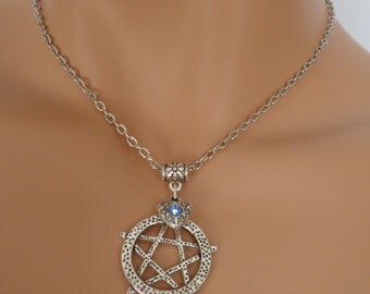 pentagram choker, pentagram necklace, heart charm, wicca jewellery