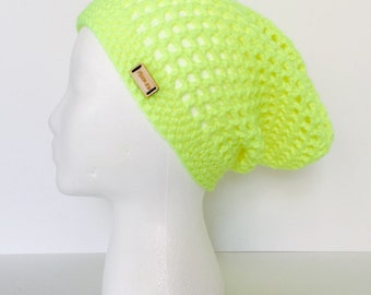 Crochet Slouchy Mesh Hat | Neon Yellow | iHat v3.0