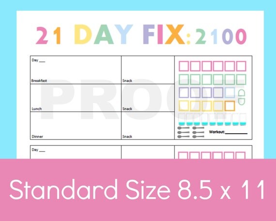 21 Day Fix Tracker, 21 Day Fix Printable, 21 Day Fix Meal Planner, 21 ...