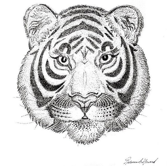 Tiger pointillism print by RebeccaHowardArt on Etsy