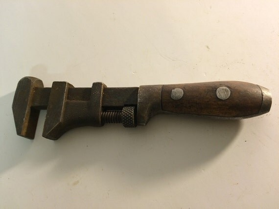 Vintage Pexto Small Wooden Handle Adjustable Wrench by ANNZTIQUES