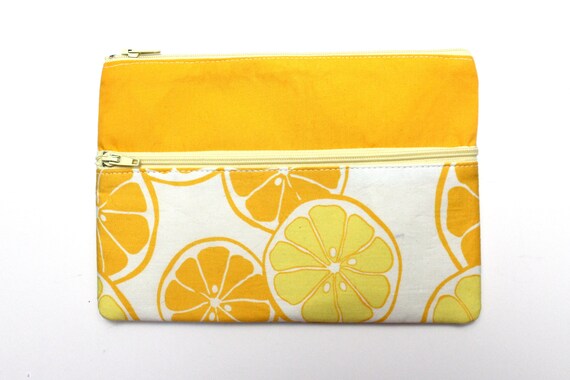 Yellow and Lemon themed Pencil case/ Makeup Bag 20cm x 14cm