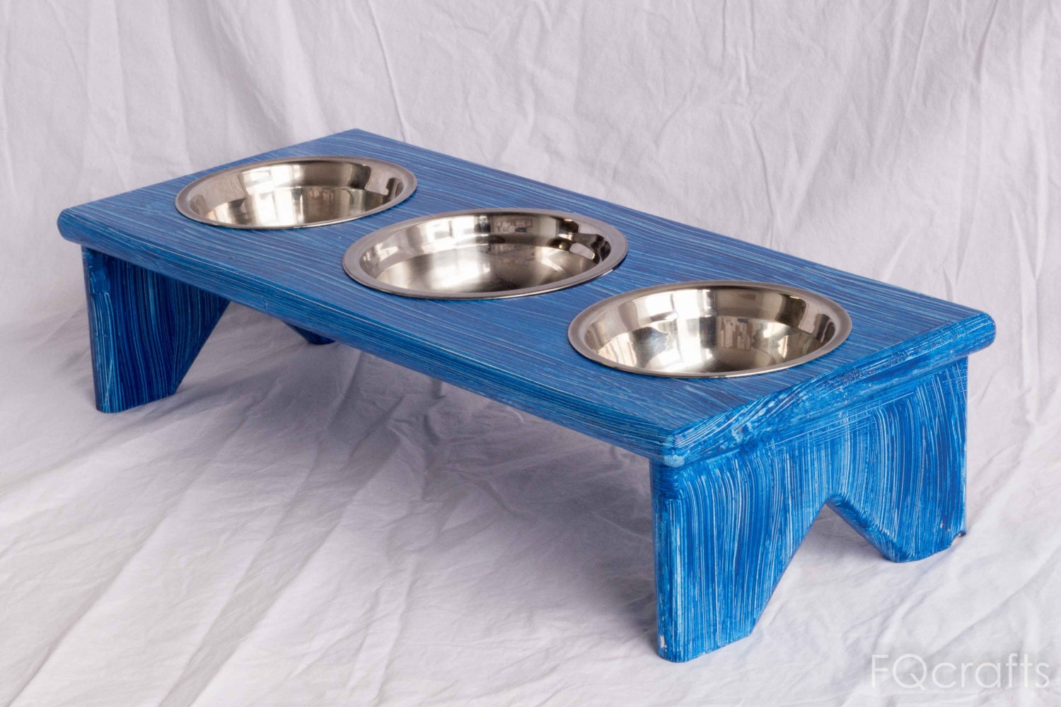Wooden Elevated Pet Feeder Three Raised Bowls by fqcrafts on Etsy