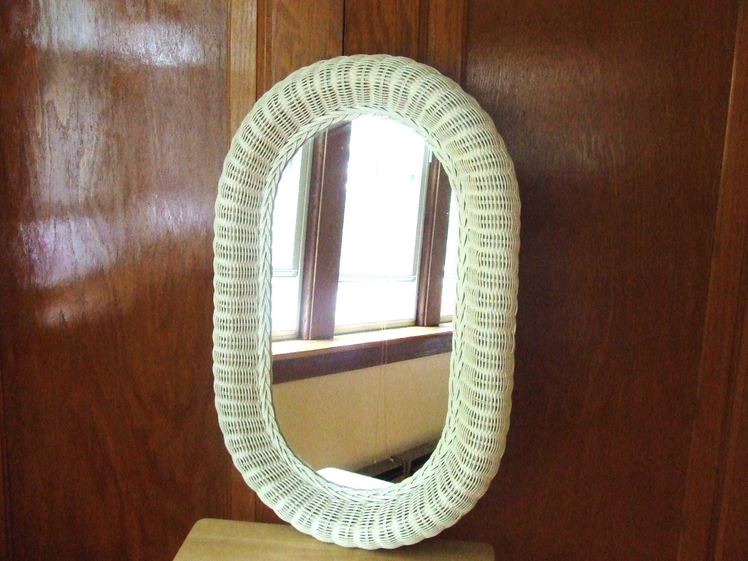 Vintage large white wicker mirror wicker mirror