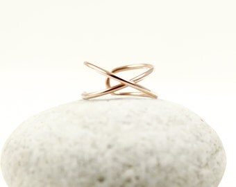 Cross ear cuff, 14k Rose or Yellow Gold Filled, Solid Sterling Silver, 18, 20 or 21 gauge, Fake ear cuff, fake piercing,Pink gold,X Earrings